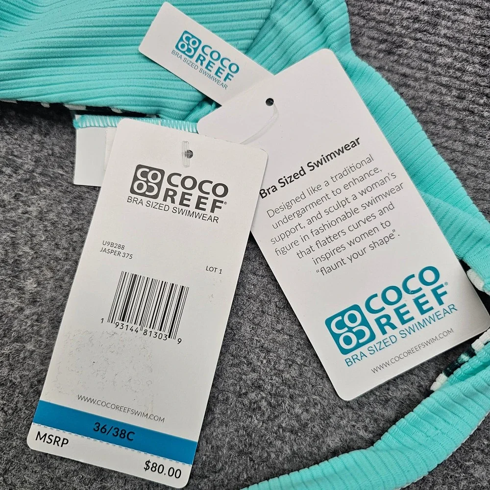 Coco Reef Underwire Bikini Women 36/38C‎ Teal Leopard Reversible Ribbed Swim Top